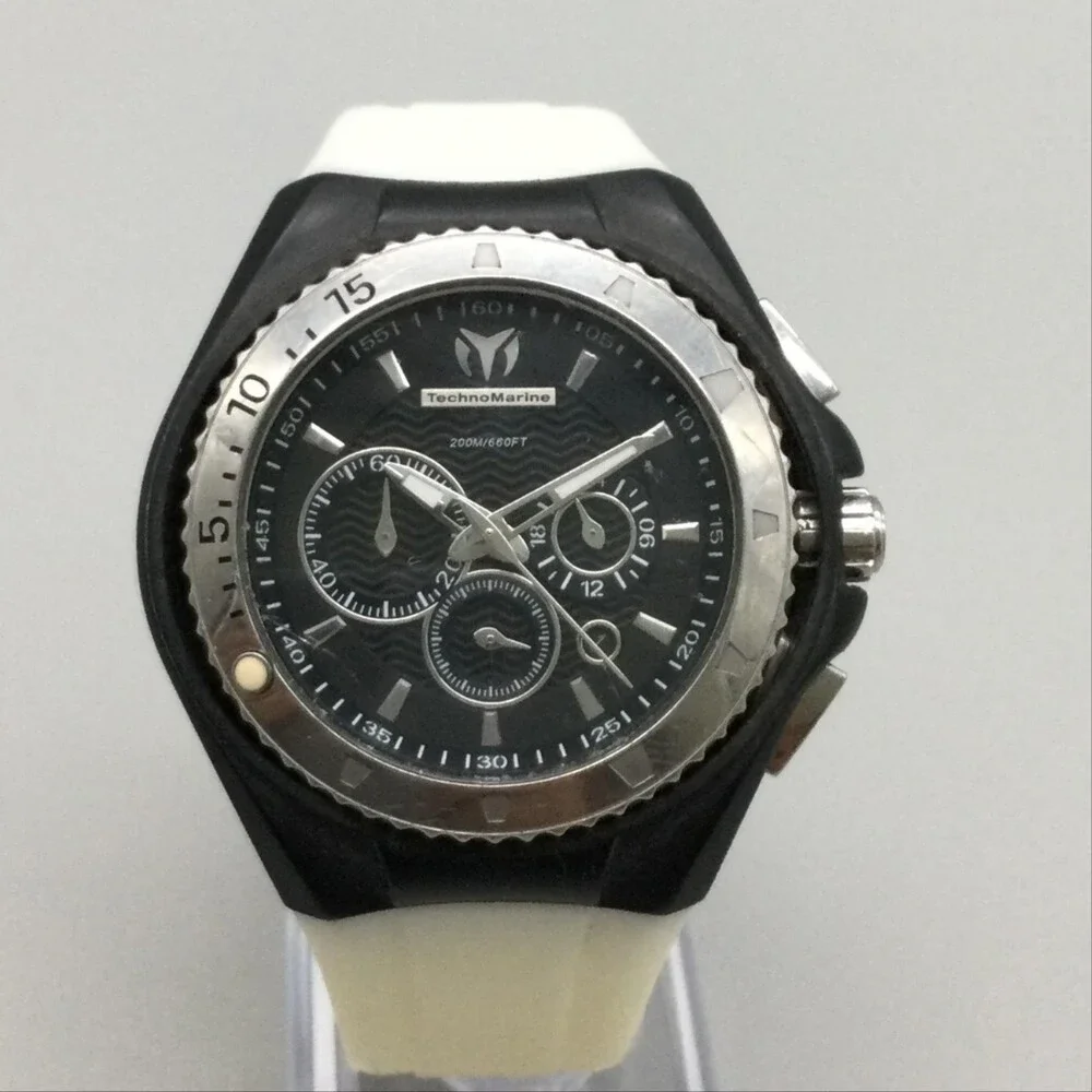 TechnoMarine Cruise Mens Watch 43mm White Strap Chronograph 200m New Battery